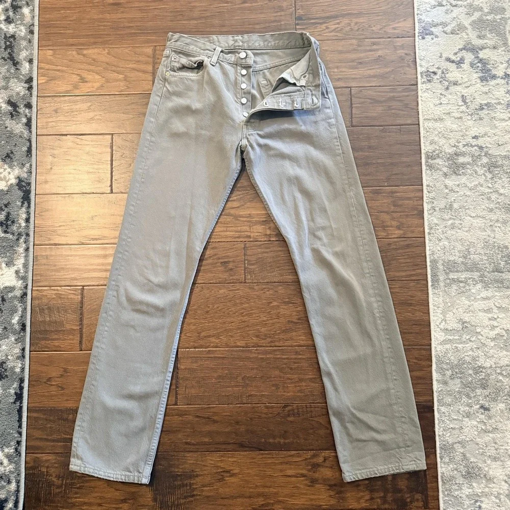 VTG Levis 501s Jeans Mens 30x33 Gray Button Fly Straight Denim USA FLAW Grunge